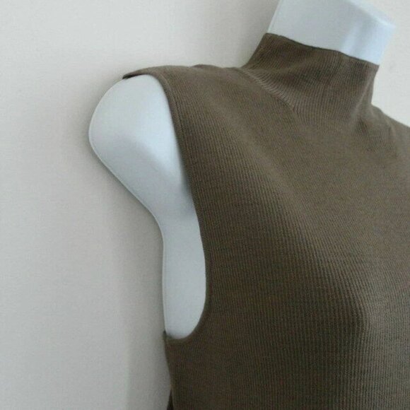 New ST. JOHN Truffle Brown Wool Ultra Fine Turtle Neck Rib Knit Top Medium - Picture 4 of 6